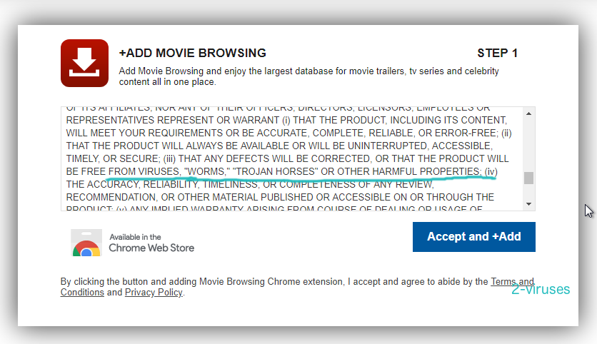 movie browsing agreement does not promise that they won't give you viruses