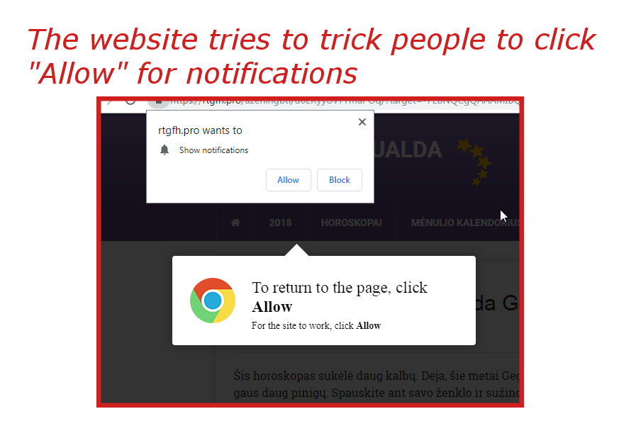 "to return to the page, click Allow" trick