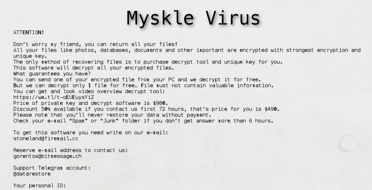 Myskle the ransom text screenshot
