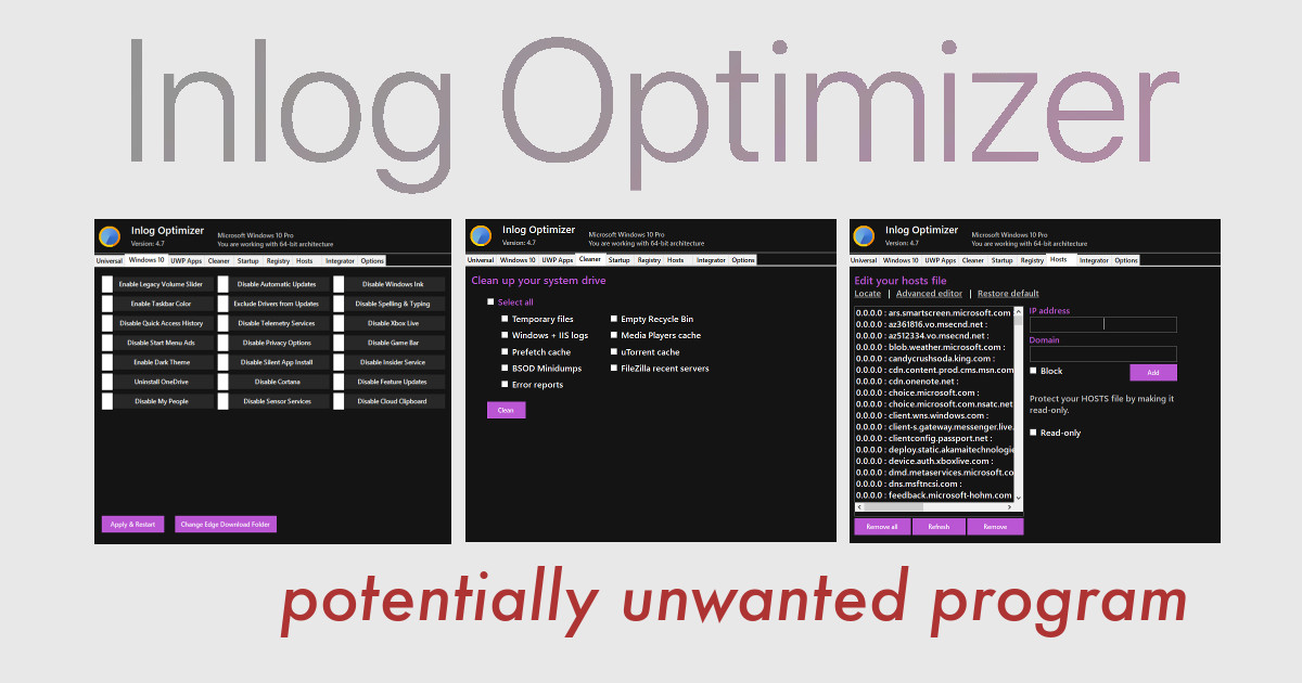 inlog optimizer screenshots