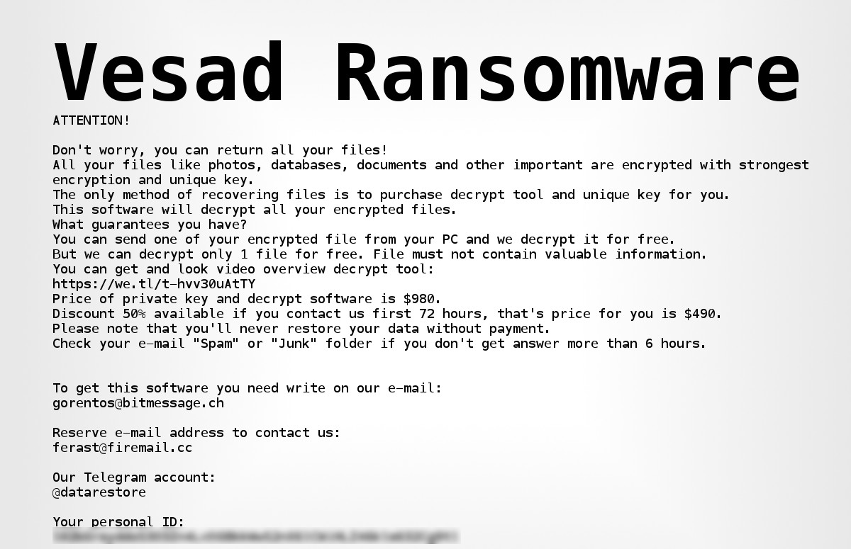 vesad ransomware note text