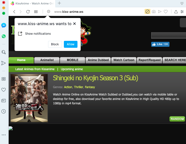 Kissanime is filled with ads on its page, even when trying to
