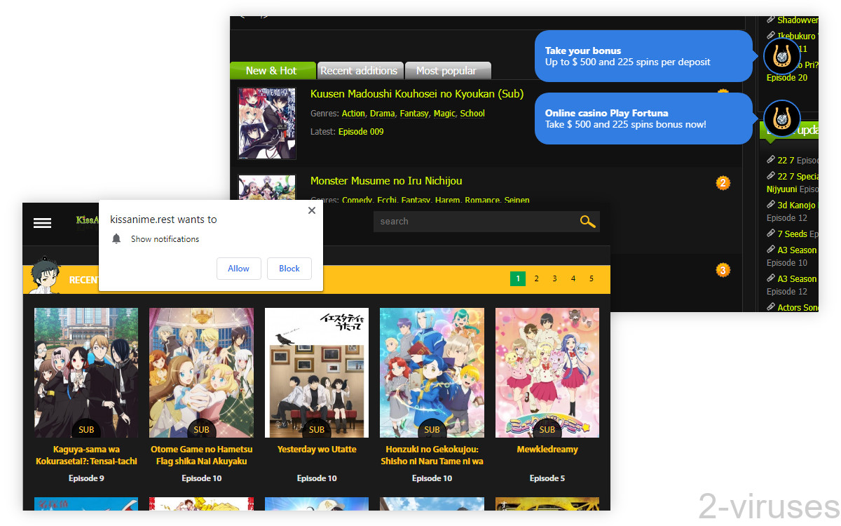 Kissanime is filled with ads on its page, even when trying to