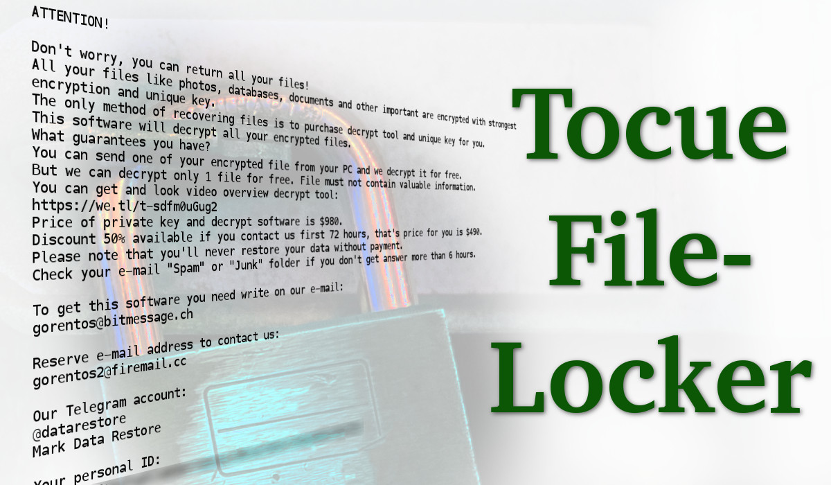 Tocue file-locker, ransom note text