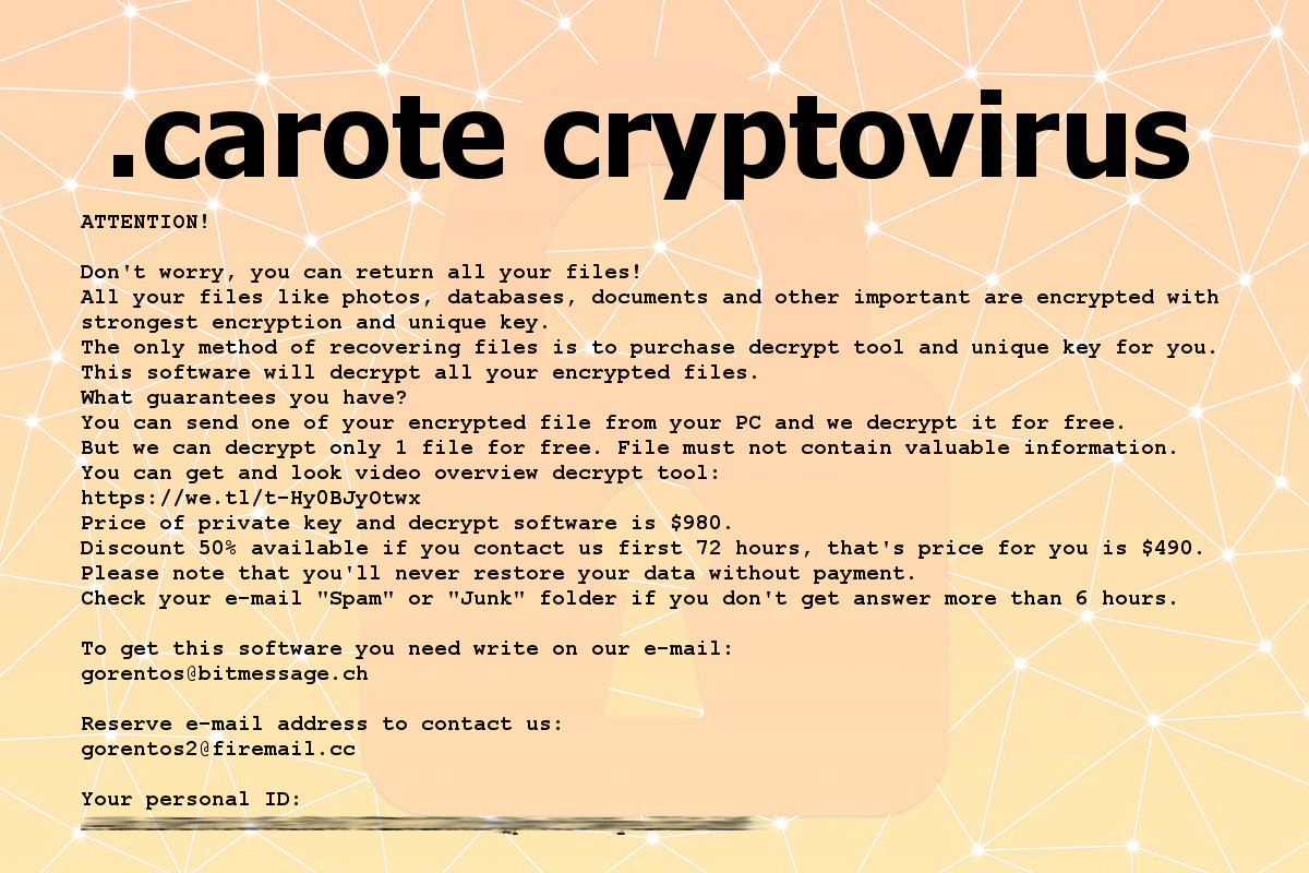.carote cryptovirus, the ransom note text