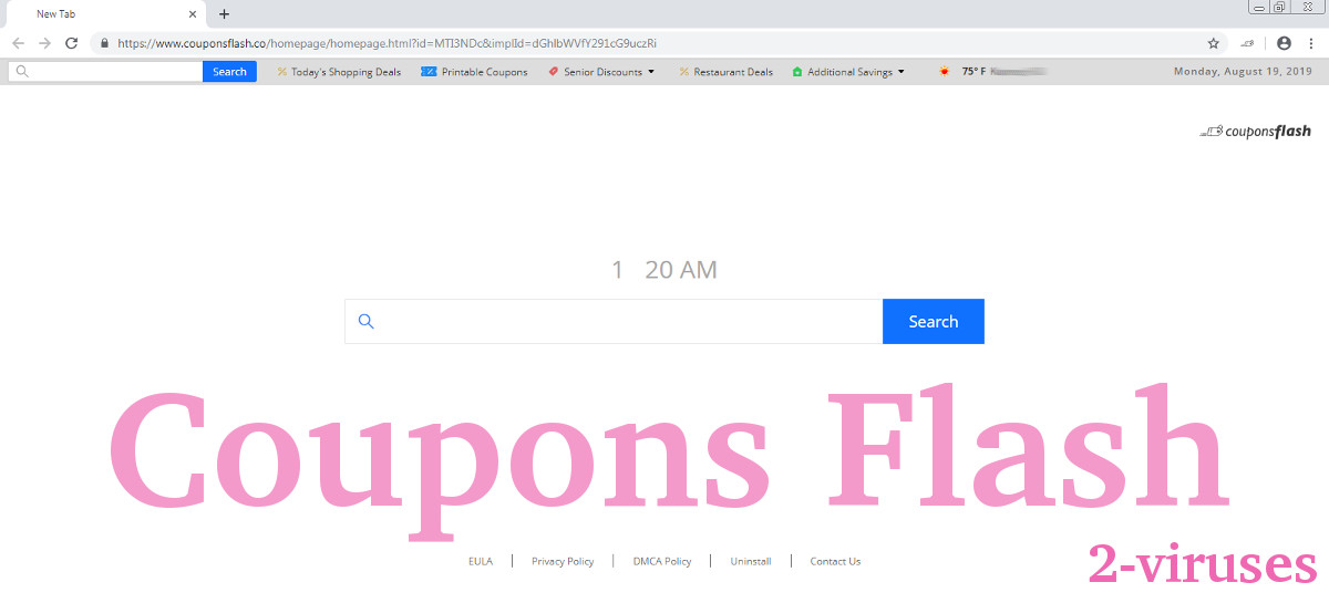 Coupons Flash new tab page