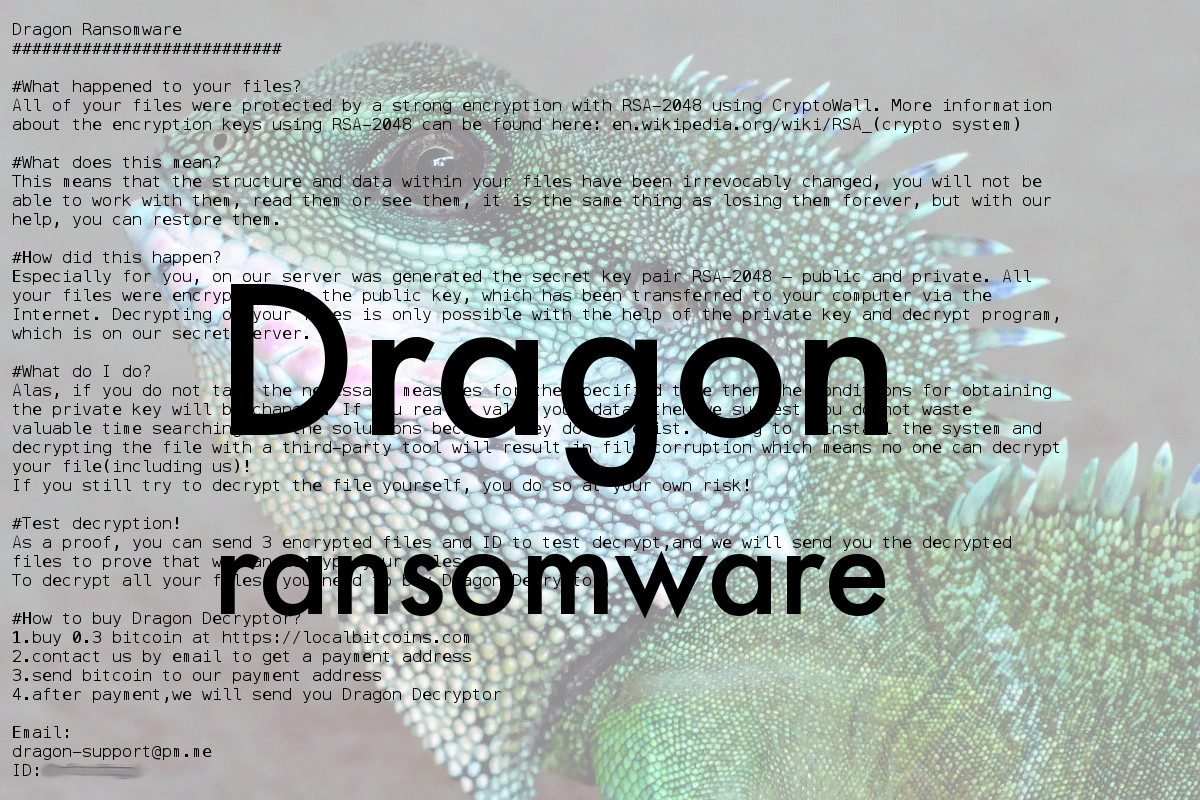 Dragon ransomware, ransom note text