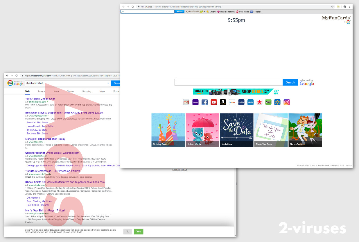 Ads, MyFunCards screenshot, MyWay screenshot