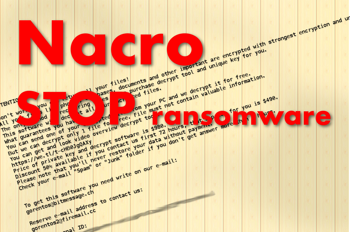 Nacro STOP ransomware, the ransom note text