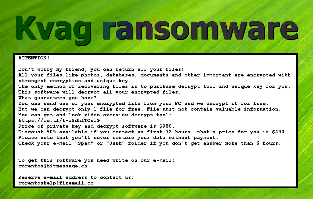 Kvag ransomware, ransom text