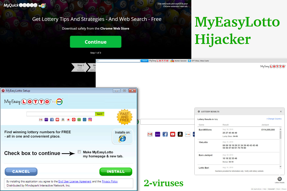 MyEasyLotto Hijacker, screenshots with MyEasyLotto's installation