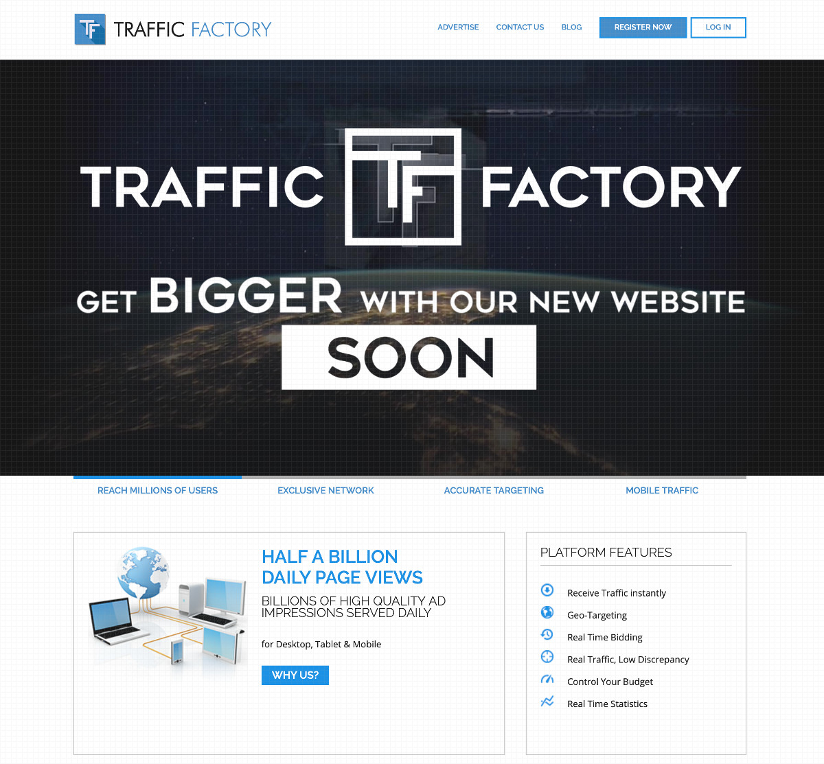 Traffic Factory home page screenshot