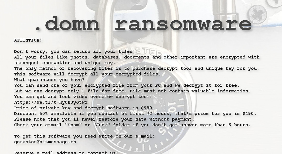 domn ransomware, ransom note