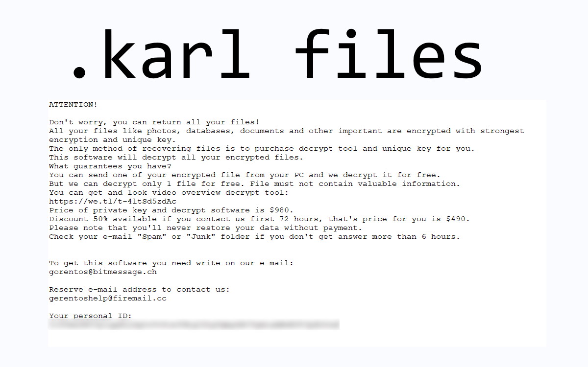 ".karl" files, the ransom note text