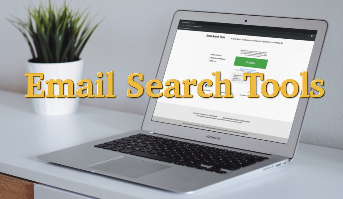 "Email Search Tools", the installation site on a laptop screen