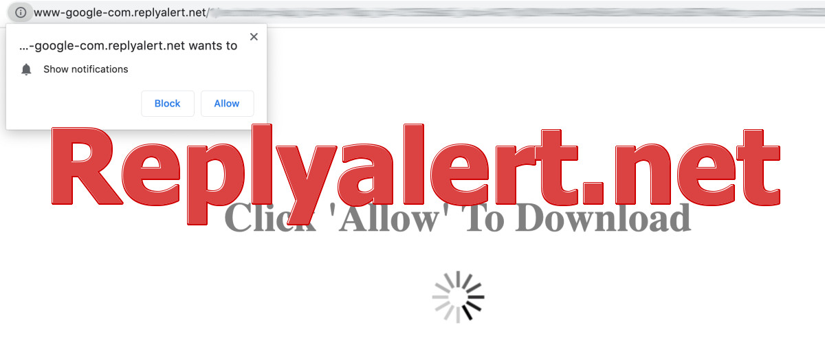 "Replyalert.net", a page with a notification alert