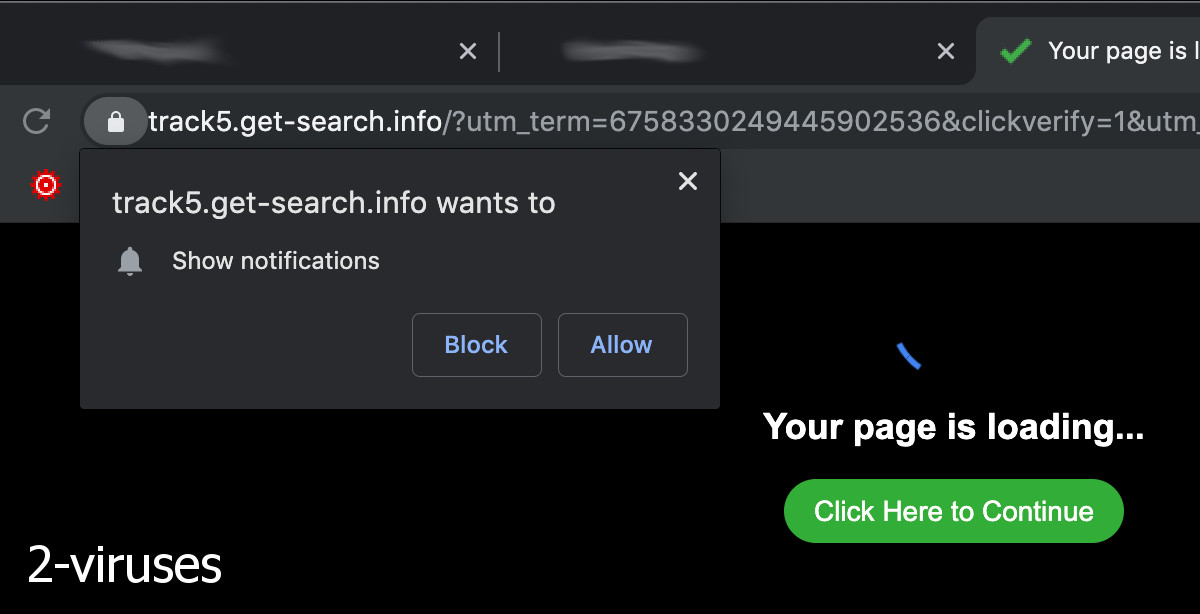 "Get-search.info", "Your page is loading", "Click Here to Continue"