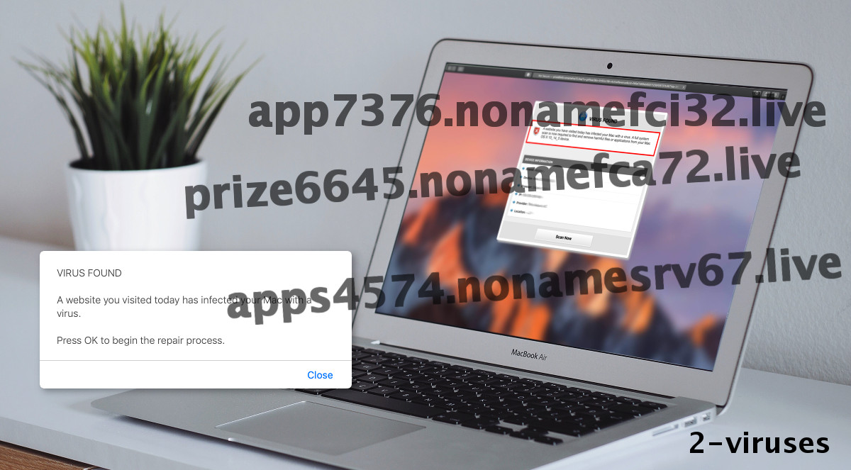 Nonamefca page screenshot, the alert, a few urls