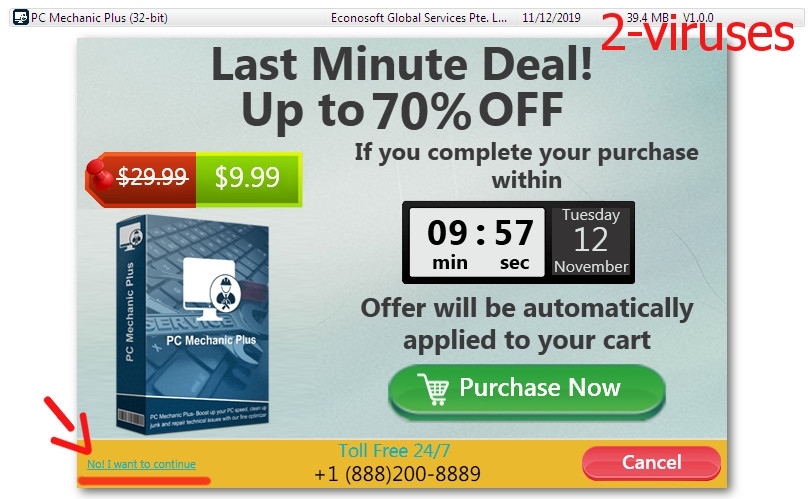 PC Mechanic Plus showing an ad instead of uninstalling itself