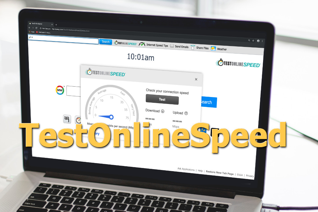 "TestOnlineSpeed", the extesion's new tab page on a laptop screen