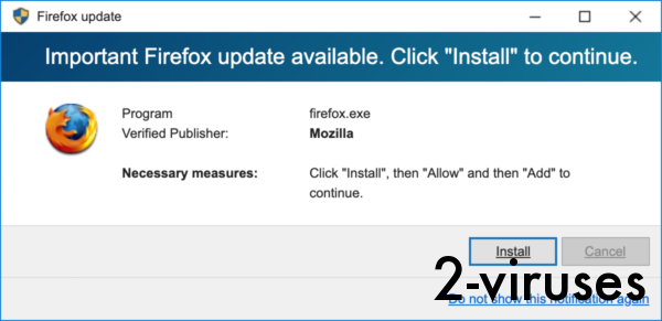 "important Firefox update available" fake pop-up