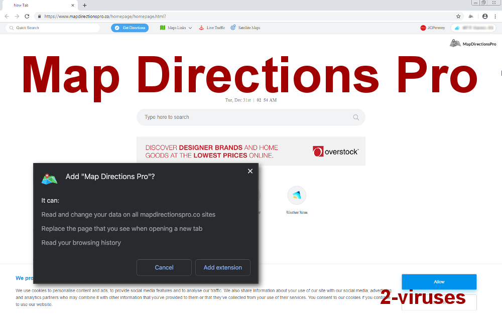Mapdirectionspro.co asks you for your browsing history and your new tab page.