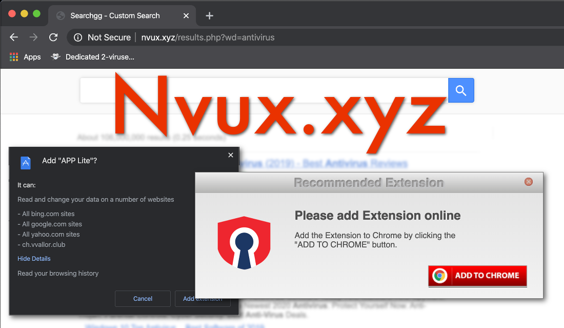 Nvux.xyz: "Recommended Extension" ads are used to push browser hjackers.
