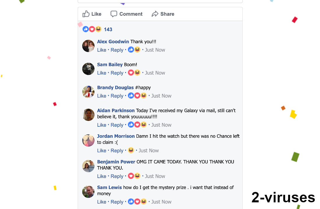 "Today’s lucky visitor" fake facebook-like comments.