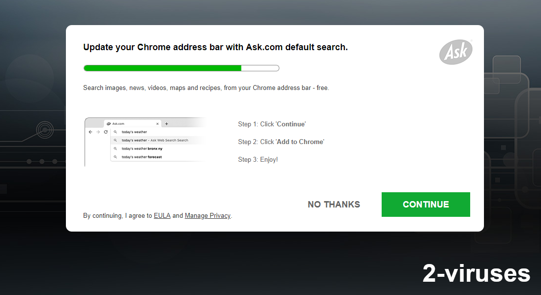 Seach extension by ask being offered with a half-filled progress bar illustration.