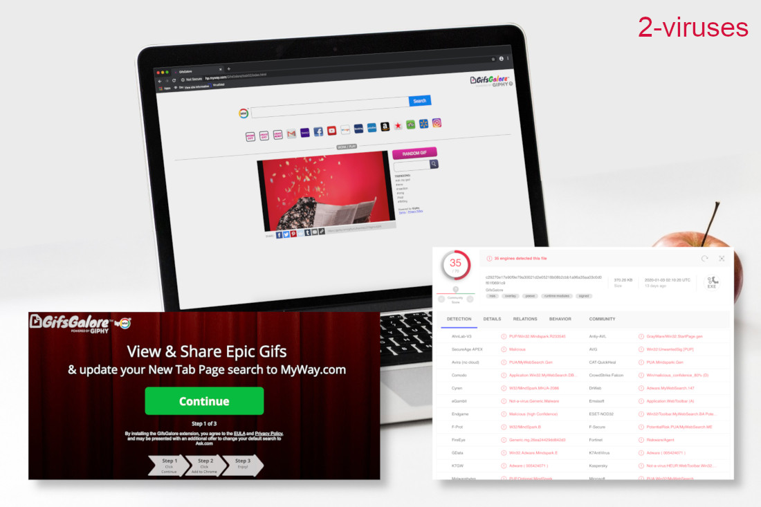 GifsGalore is detected by 35 engines on VirusTotal.
