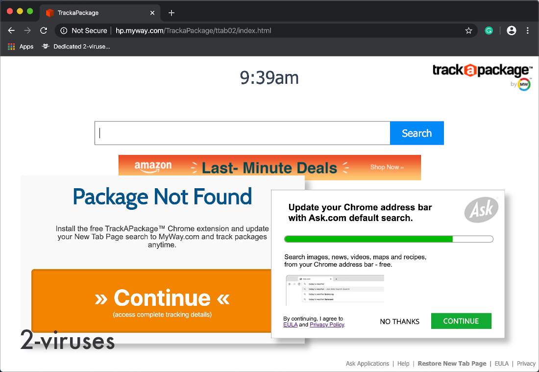 TrackaPackage is insalled dishonestly, together with Search Extension by Ask.