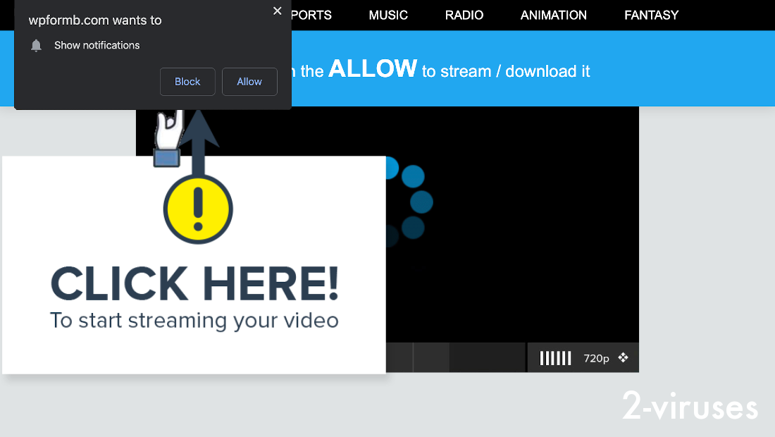 Wpformb.com pretends to be a streaming site.