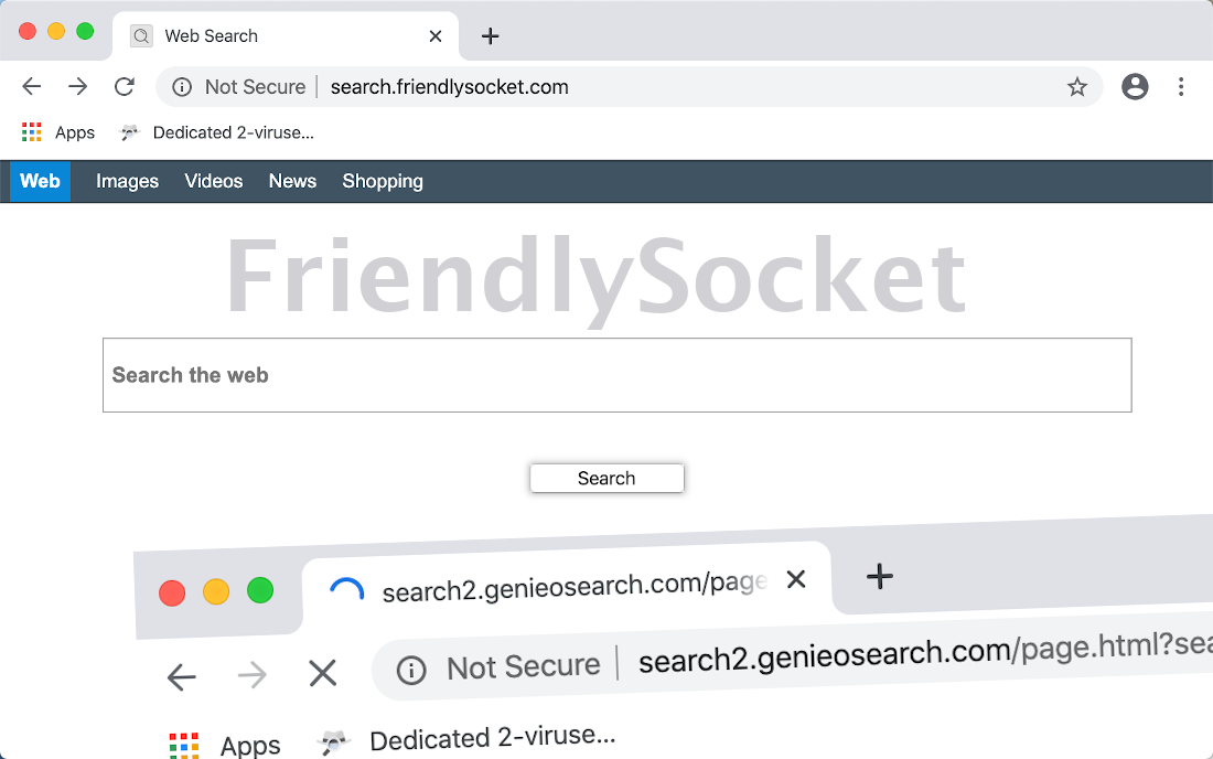 Friendlysocket.com redirects to search2.genieosearch.com.