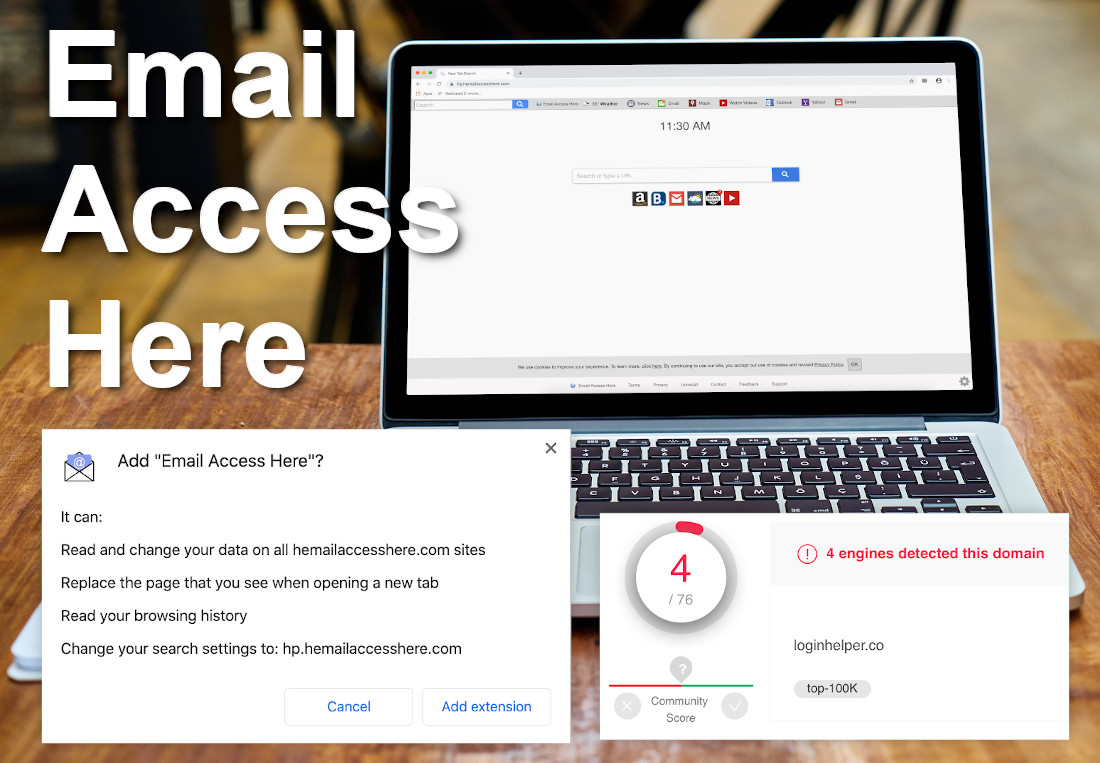 Email Access Here; Loginhelper.co is detected by 4 engines on VirusTotal.
