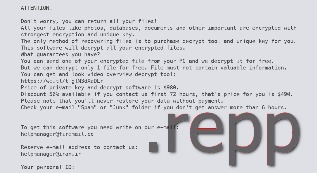 Repp ransom note asks to contact the extortionists using email.