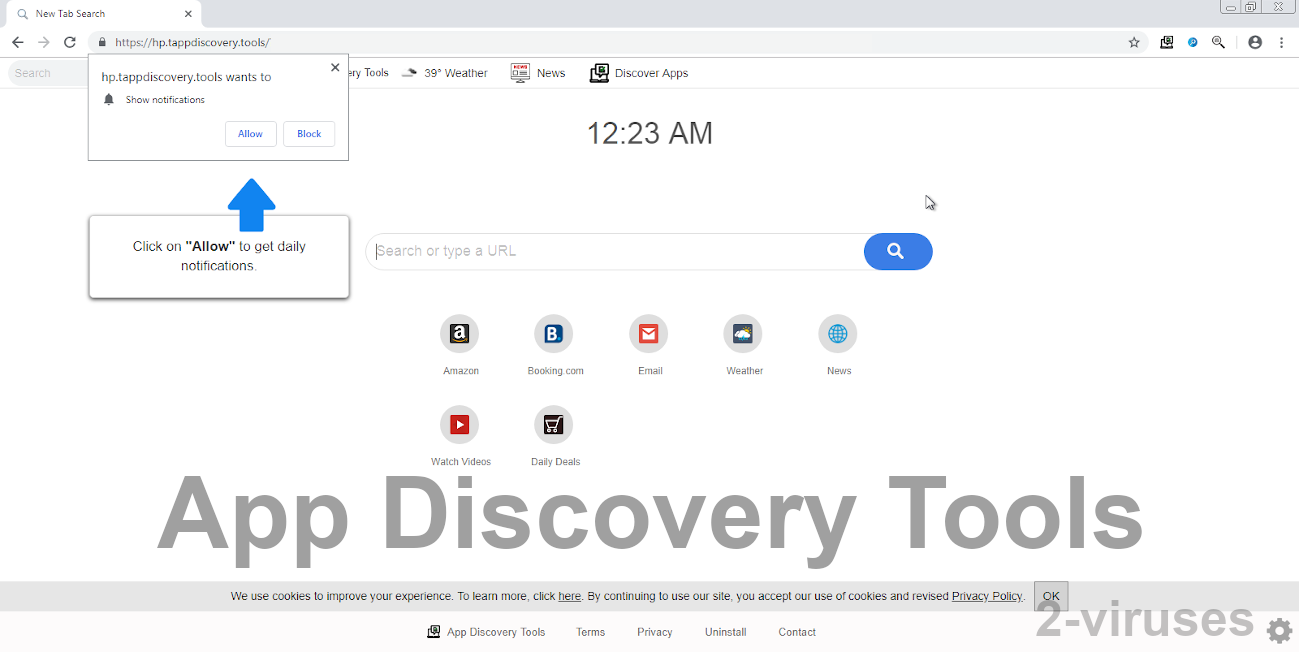 Tappdiscovery.tools replaces your new tab page and offers to send you notifications.