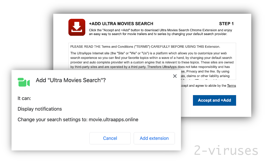 Ultra Movies Search permissions let it change your default search engine.