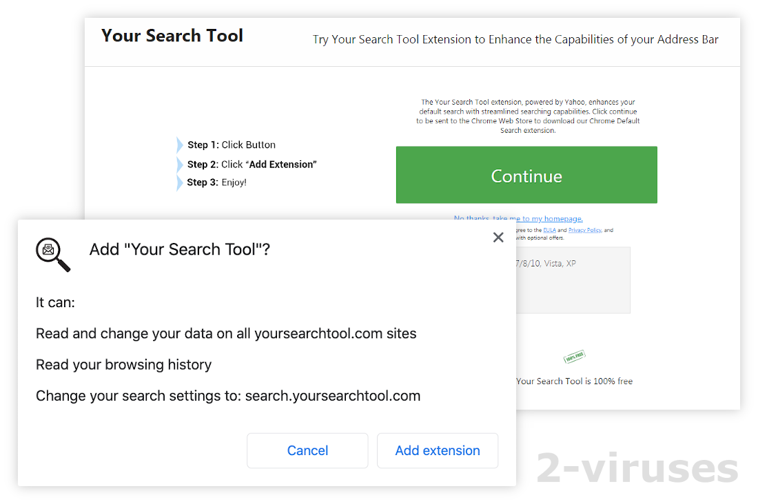 YourSearchTool tries to read your browsing history and change your search engine.