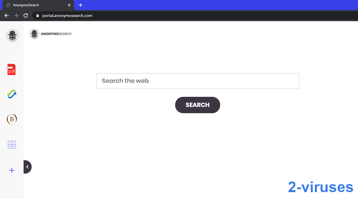 AnonymoSearch new tab page has a search box that opens Yahoo.