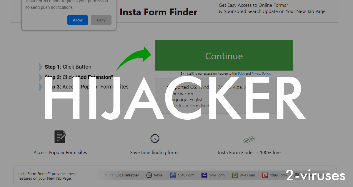 Insta Form Finder says to "Continue" to install it.