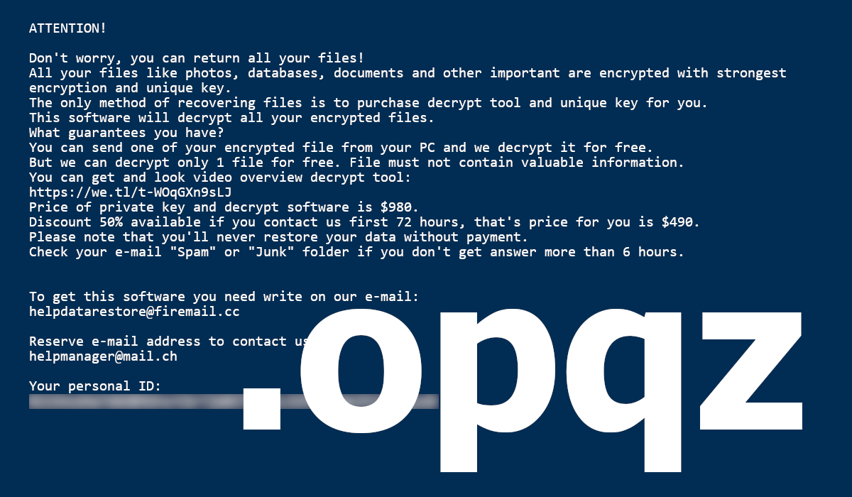 Opqz's ransom note asks for up to $980 in exchange for fixing your files.