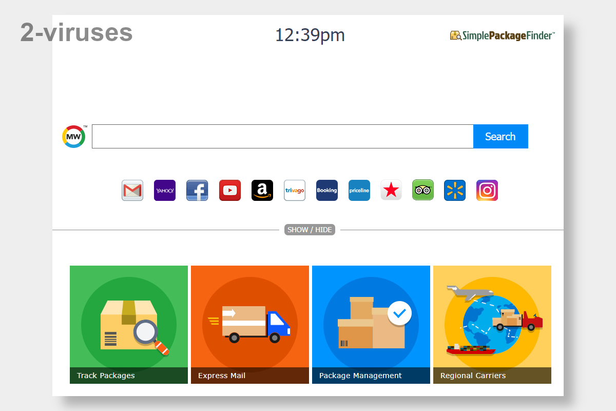 SimplePackageFinder new tab page has a search box right in the middle.
