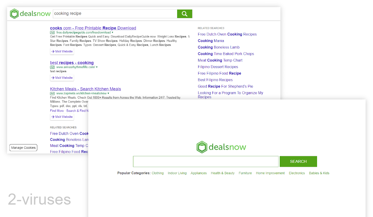 Dealsnow.com shows some potentially unwanted ads.