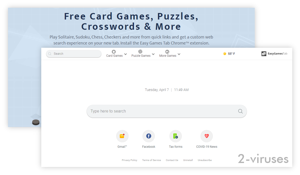 Easy Games Tab says: "free card games, puzzles, crooswords & more".