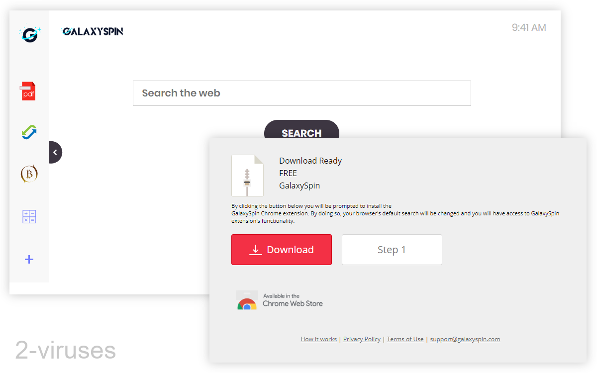 GalaxySpin.com looks like a normal serach engine page, but it's never used by the extension.