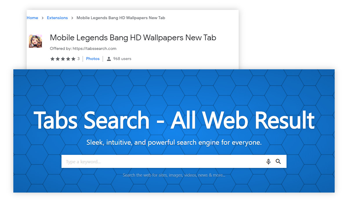 Tabssearch.com spreads via wallpaper browser extensions.