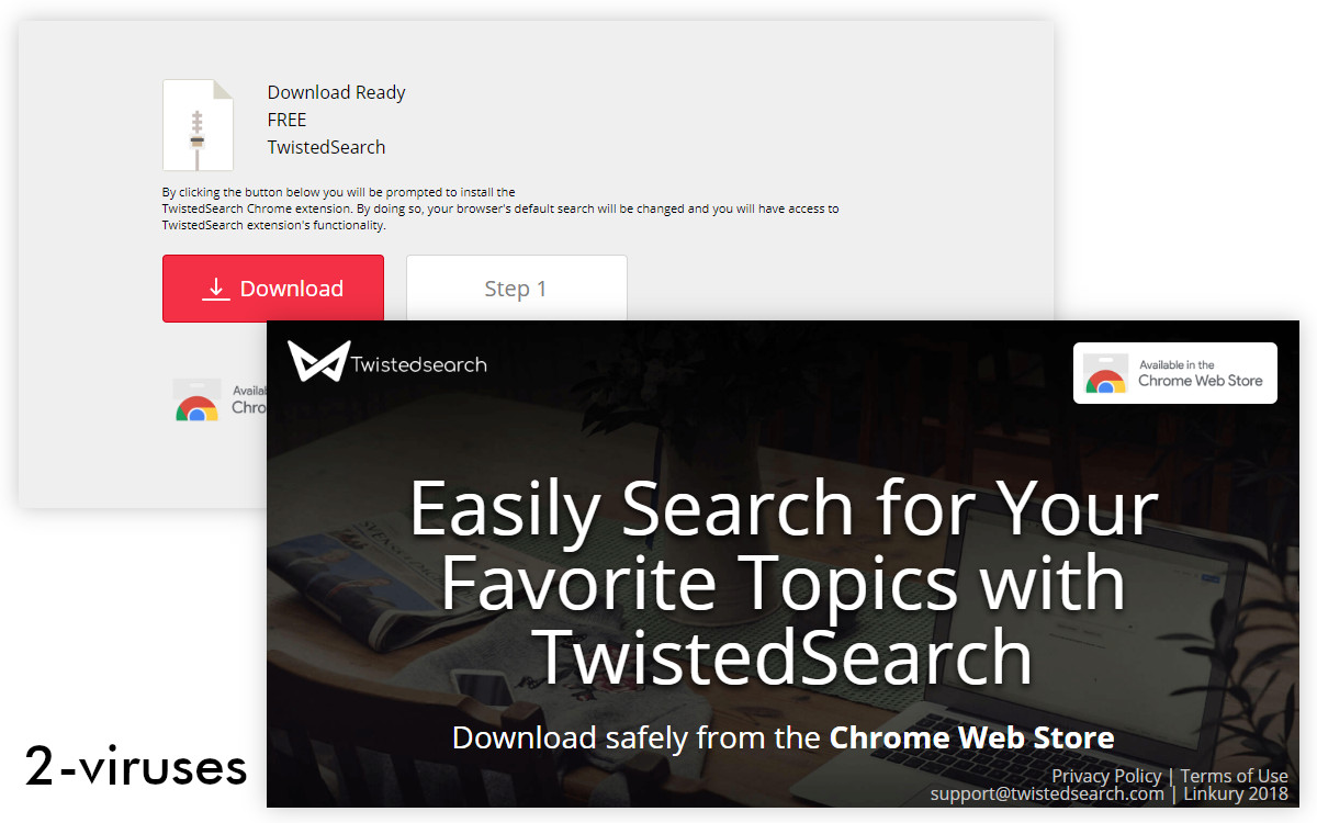 Twisted Search uses something that looks like a fake download button to trick people into installing it.