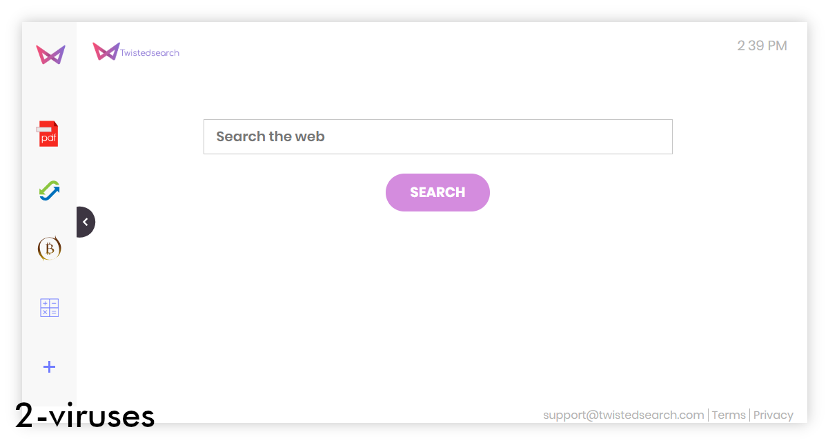 Twistedsearch.com new tab page features a search bar and a few half-functioning utilities.