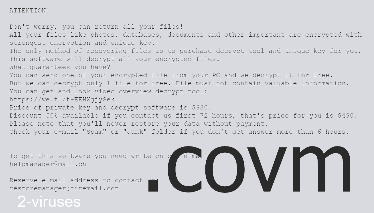 Covm's ransom note demands up to $980 to be paid in exchange for decryption.