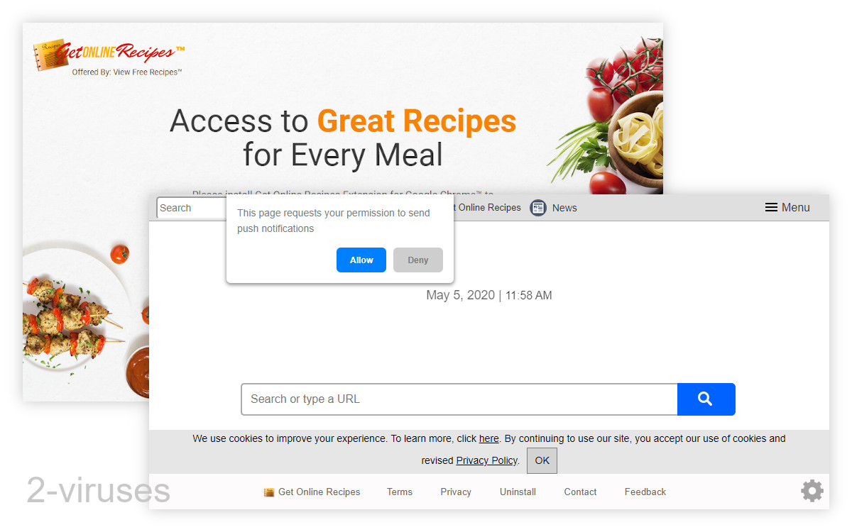 Getonlinerecipestab.com is a standard Eightpoint new tab page,
